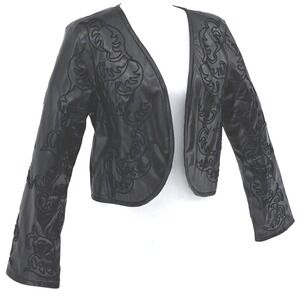 Y2K Vintage 14 Black Faux Leather Cropped Jacket Goth Vamp Witchy Fairy Grunge